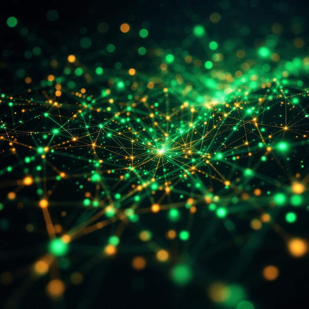 Dense lattice of glowing data points forming a dimensional index